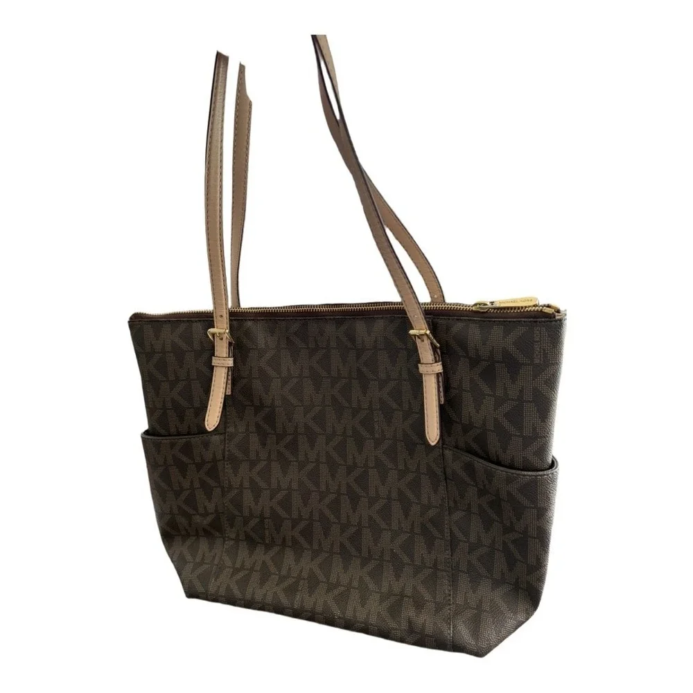 Michael Kors Jet Set East West Zip Tote Brown Signature Monogram Shoulder Bag